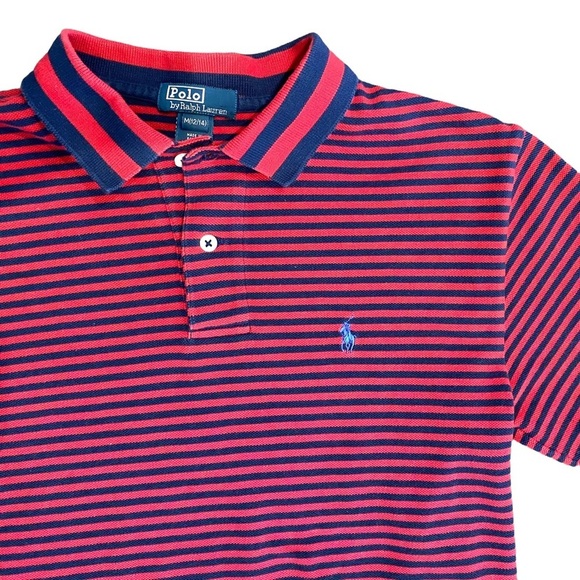 Polo Shirt Ralph Lauren Boy's Red/Navy Stripe Mesh Polo Medium Preppy - Picture 2 of 8
